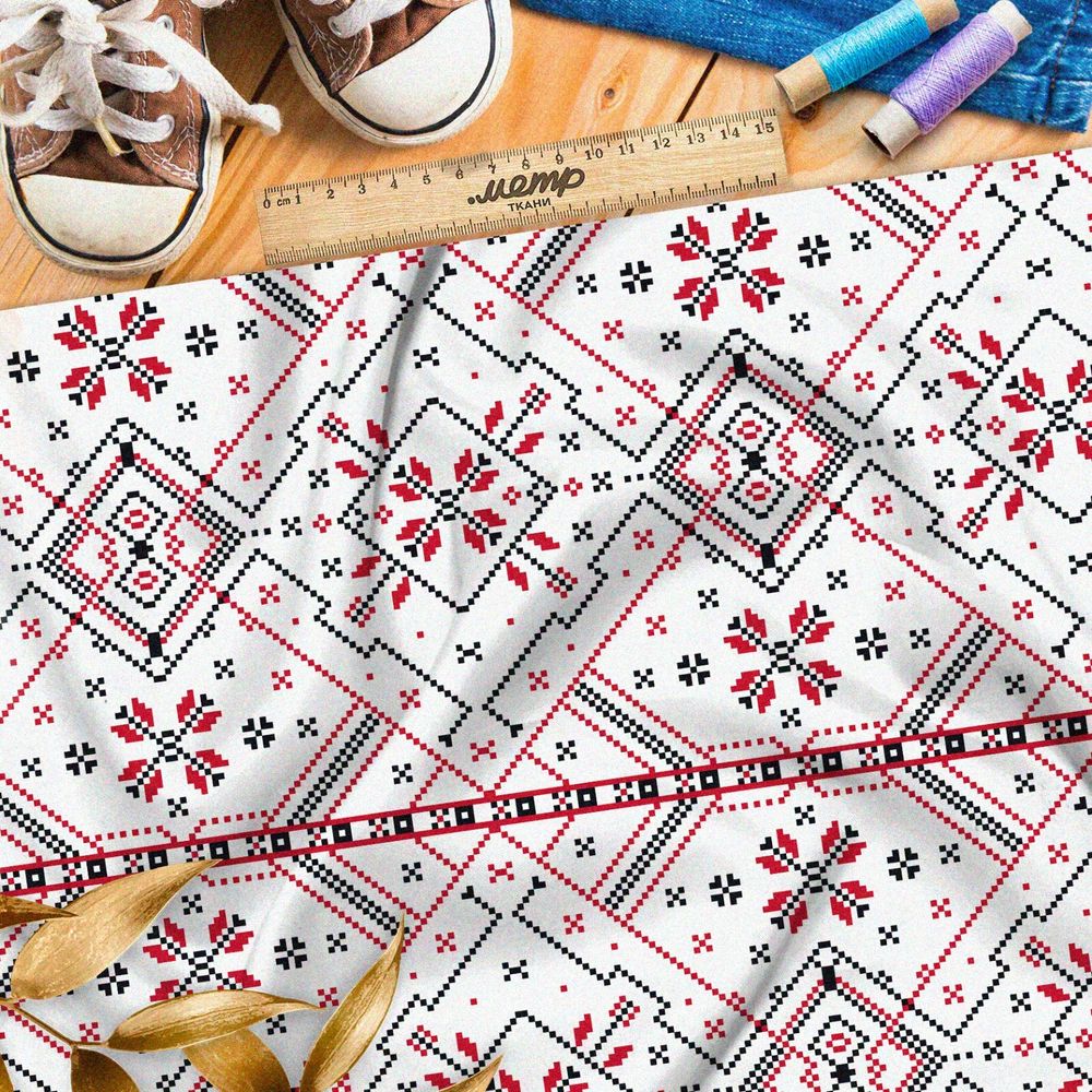 Ткань шифон крупная редкая славянская вышивка на рубахе