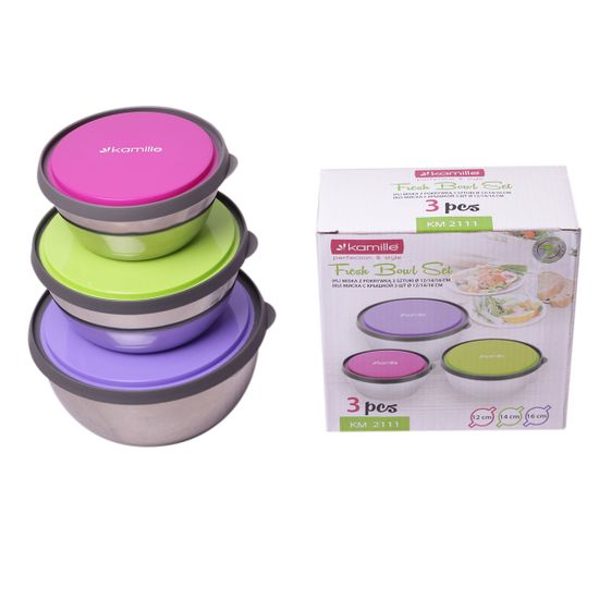 Набор емкостей 3 шт. из нержавеющей стали с пластиковыми крышками Kamille KM-2111