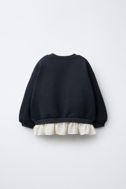 ZARA КОМБИНИРОВАННАЯ ТОЛСТОВКА С ЦВЕТОЧНОЙ АППЛИКАЦИЕЙ, ТЕМНЫЙ АНТРАЦИТ