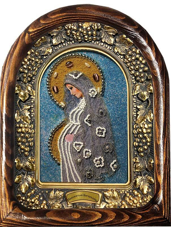 Дивеевская икона Пресвятая Богородица, печать, натуральные камни и бисер