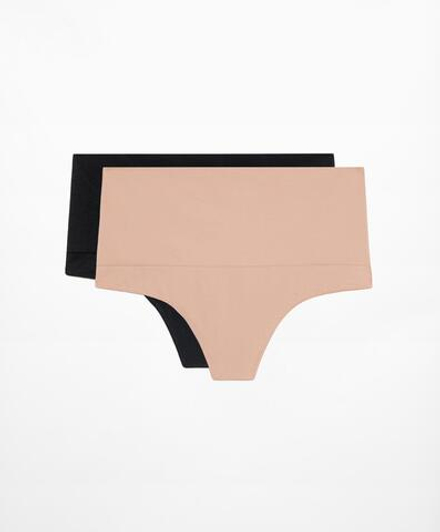 OYSHO 2 пары бесшовных трусов танга Seamless из мягкой ткани средней поддержки, черный
