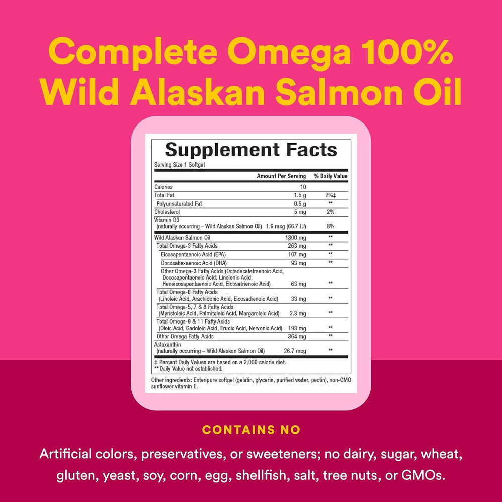 Natural Factors, Complete Omega, 100% жир дикого аляскинского лосося, 1300 мг, 180 капсул Enteripure