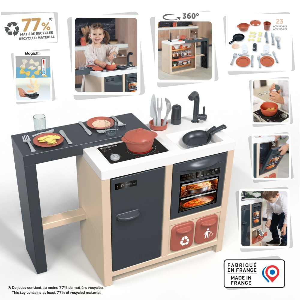 Детская кухня-остров Smoby 312601 с духовкой раковиной холодильником и 23 аксессуарами от 3 лет — фото 4