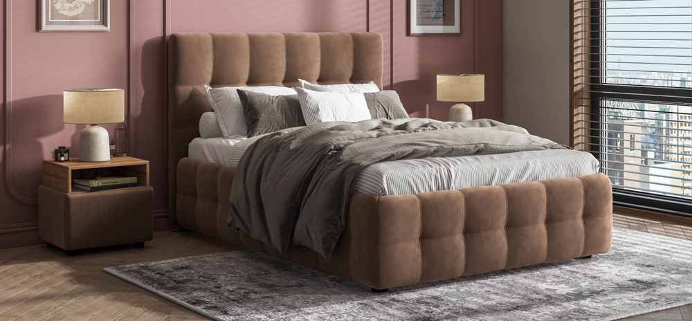 Босс Кровать+ПМ 180 Велюр Монолит Мокко