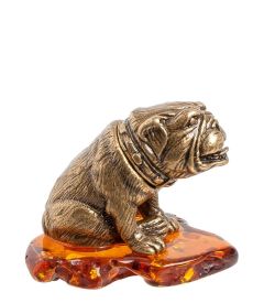 AM- 774 Брошь «Змея сердце» (латунь, янтарь)