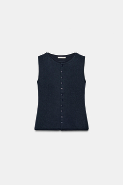 ZARA ЖИЛЕТ С ВЫРЕЗОМ ХЕНЛИ, МОРСКОЙ СИНИЙ