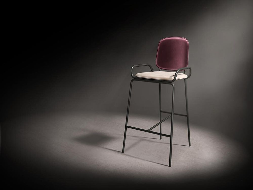 Стул барный Ror, 2 Frame, велюр, черный/пурпурный/серый