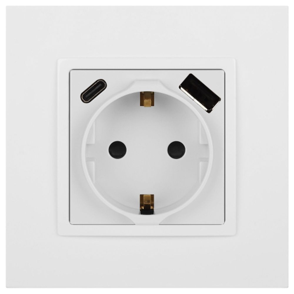 Розетка ЭРА Elegance 14-4108-01 2P+E 16A-250В со шторками с USB type-A+C 5В-3А белый