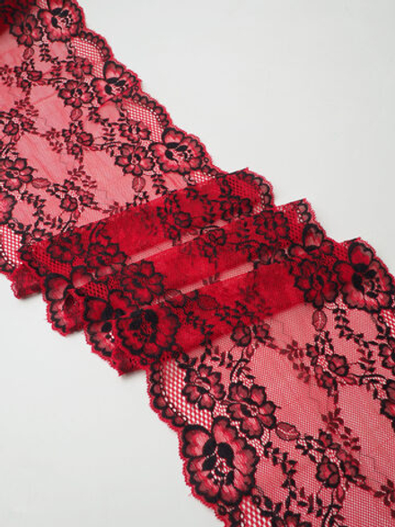 Эластичное кружево красное с черным ширина 22 см ОТРЕЗЫ