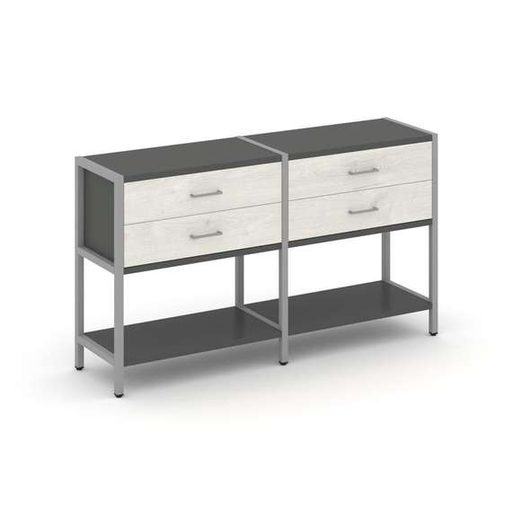 Shelf System Двухсекционный стеллаж двухярусный с ящиками SN.STM-222 Антрацит/Дуб Наварра/Металл Сер