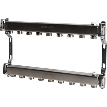 Коллектор Rommer 1"x3/4" на 9 контуров для радиаторной разводки (нерж. сталь) RMS-4401-000009