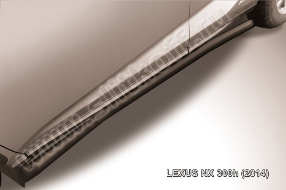 Пороги стальные Lexus NX 300h (2014-2021) d57 с гибами (серебристые)