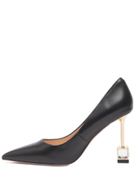 Женские туфли кожаные черные с квадратным каблуком