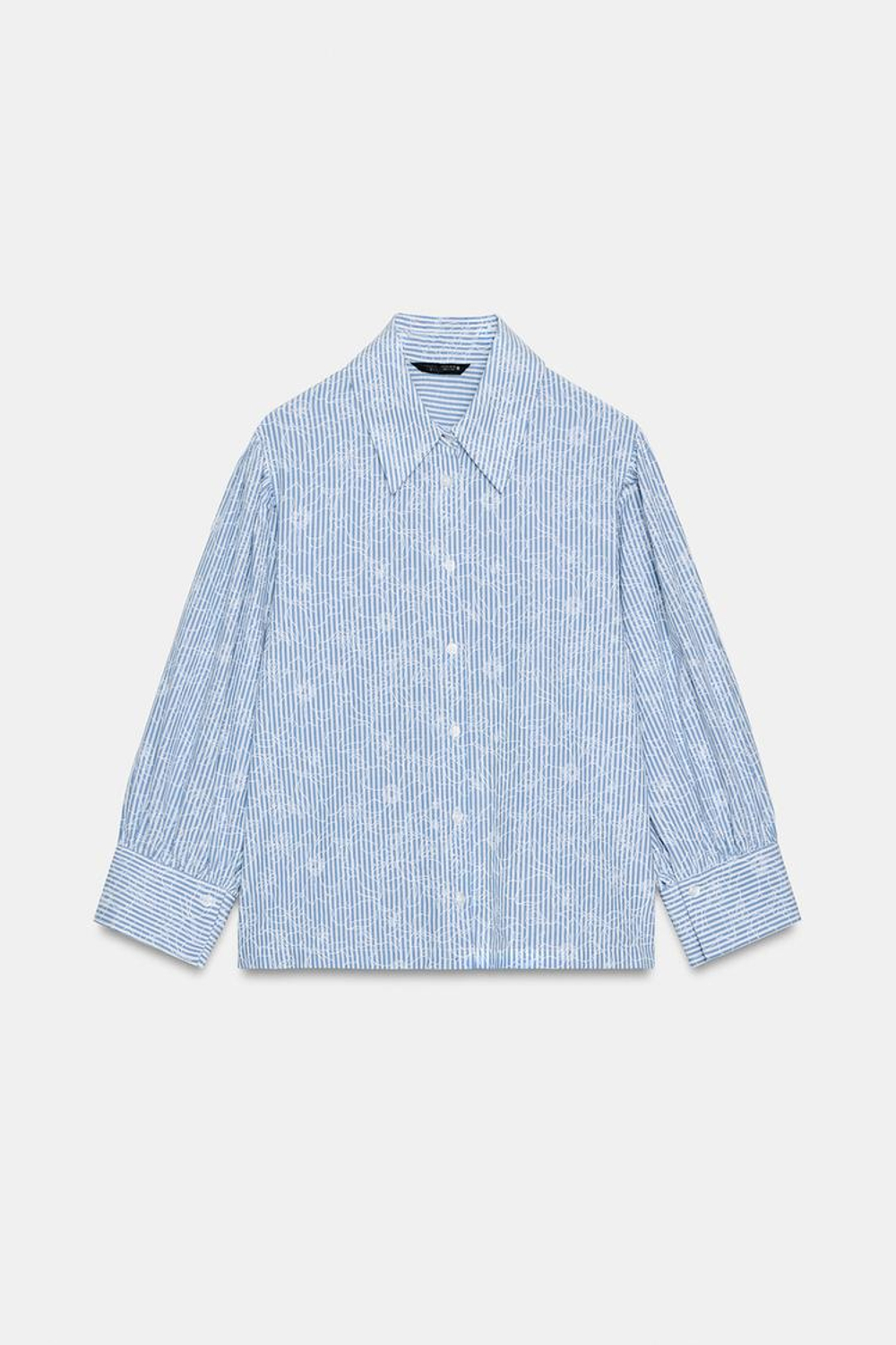 ZARA РУБАШКА В ПОЛОСКУ С ЦВЕТОЧНЫМ ПРИНТОМ, СИНИЙ/БЕЛЫЙ