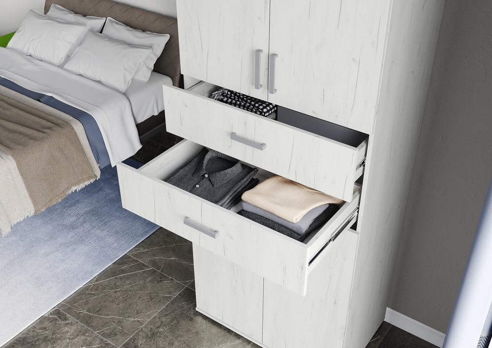 НЕЛЬСОН-5 Шкаф 2-х дверный с полками и ящиками Дуб крафт белый / Дуб крафт белый