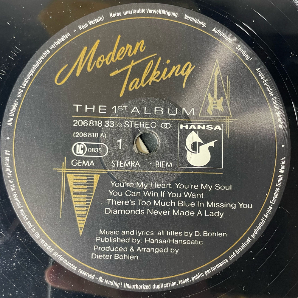Винтажная виниловая пластинка LP Modern Talking The 1st Album (Германия 1985)