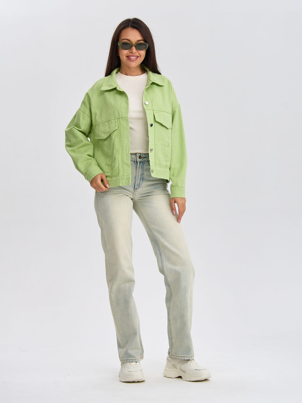 Джинсовая куртка женская фисташковая
