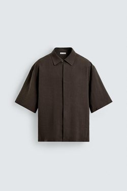 ZARA РУБАШКА RELAXED FIT ИЗ СТРУЯЩЕЙСЯ ТКАНИ, КОРИЧНЕВЫЙ