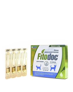 Капли дерматологические для кожи и шерсти АВЗ FitoDoc для мелких пород собак и кошек, 4пипетки 0,6мл