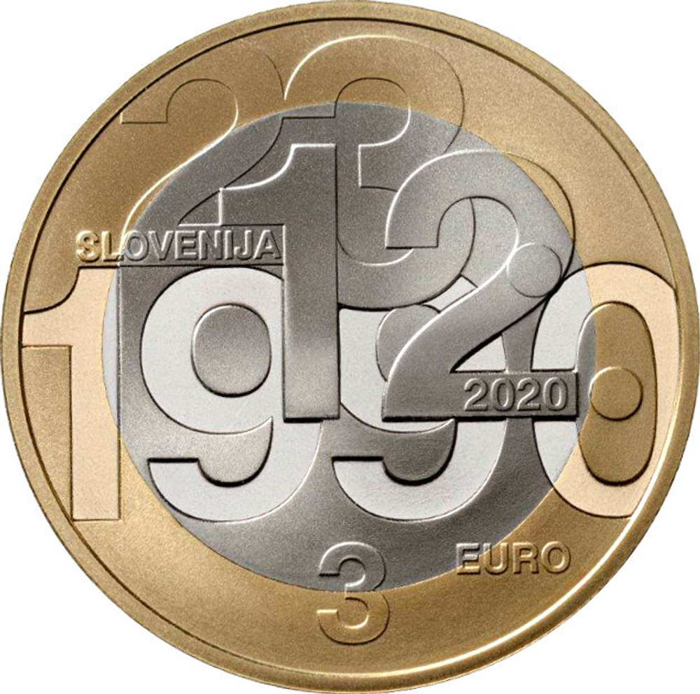 3 евро 2020 года Словения - 30 лет плебисциту о суверенитете и независимости Республики Словения