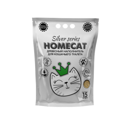 Древесный наполнитель HOMECAT SILVER SERIES премиум для кошачьих туалетов 3 кг