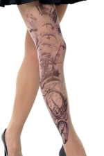 Колготки с рисунком-тату на морскую тематику (Размер: S-M-L) (Цвет: бежевый)