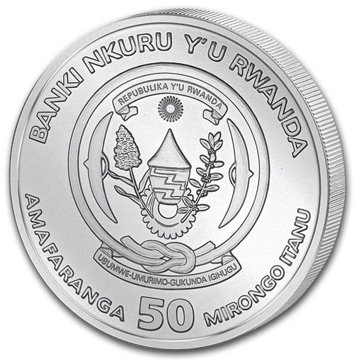 50 франков. Год свиньи. Лунная унция. Руанда. 2019 год