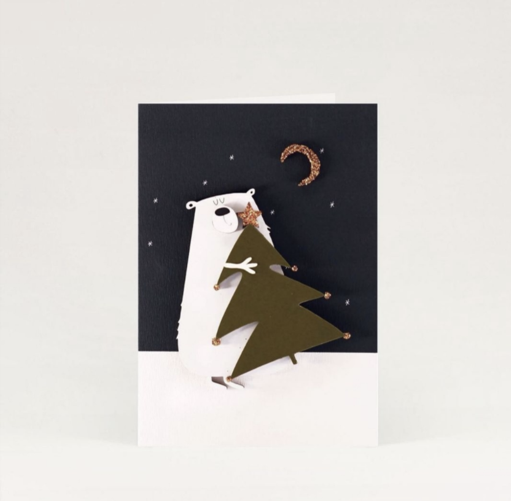 Открытка с деревянным элементом «Новогодний мишка» 13,5 × 9,5 см