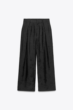 ZARA ЖАККАРДОВЫЕ БРЮКИ С ЦВЕТОЧНЫМ РИСУНКОМ — ZW COLLECTION, ЧЕРНЫЙ