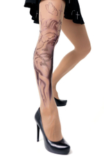 Колготки +size с принтом в виде девушки в окружении бабочек (Размер: XL-XXL-XXXL) (Цвет: бежевый)