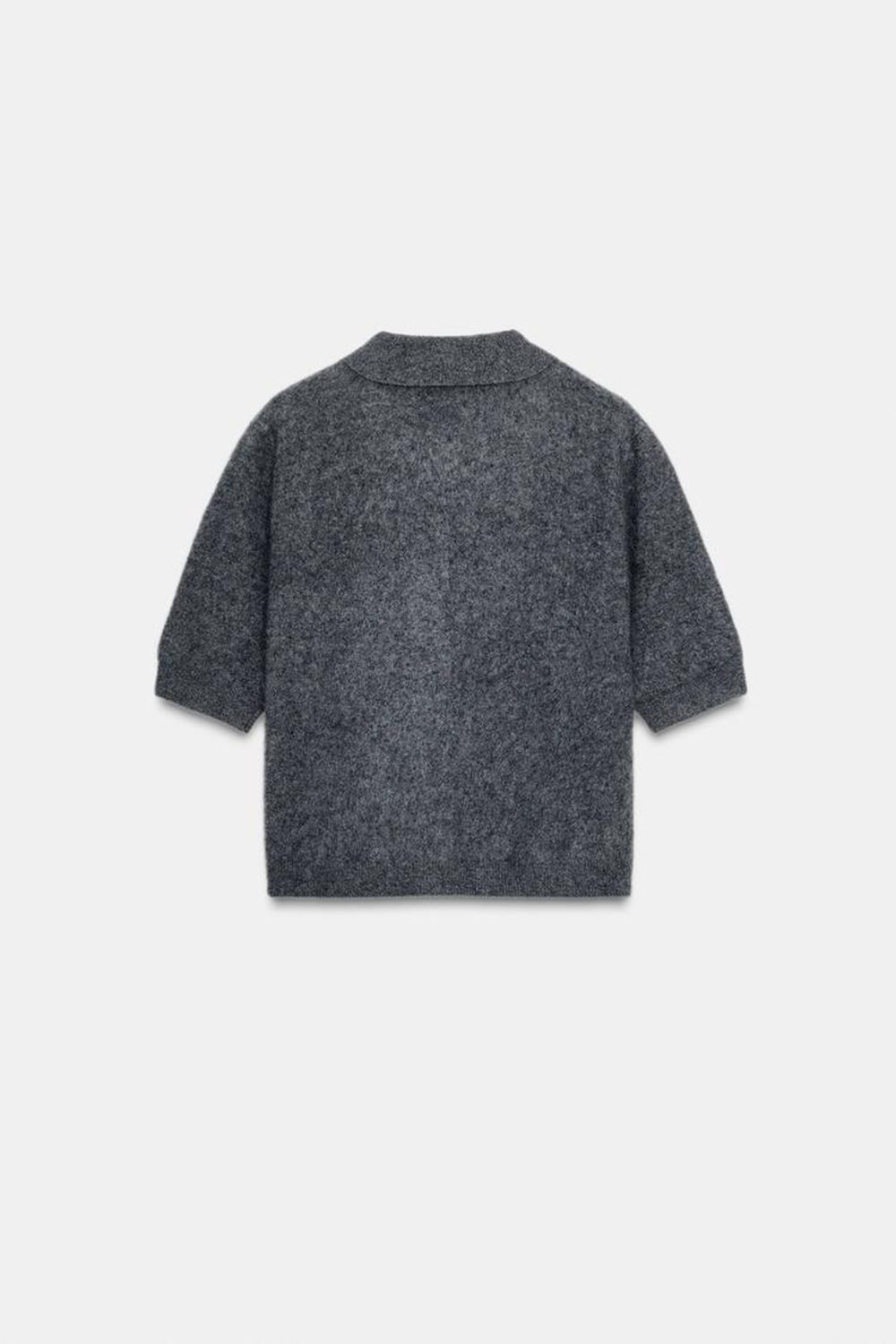 ZARА КАРДИГАН ПОЛО ИЗ 100% ШЕРСТИ С КОРОТКИМ РУКАВОМ, СЕРЫЙ