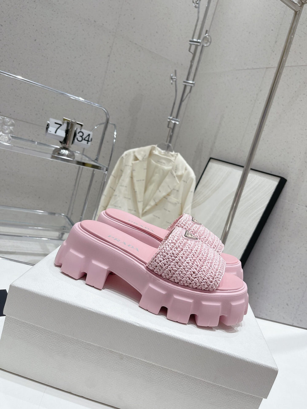 Prada Crochet Platform Slides