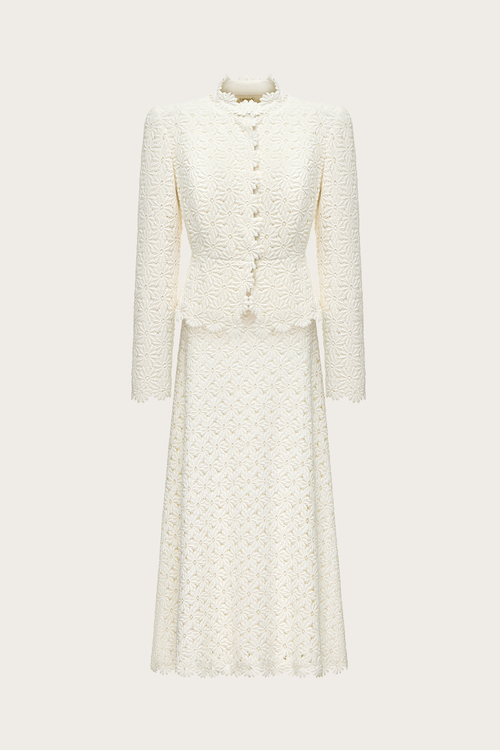 Жакет и юбка из молочного кордового кружева