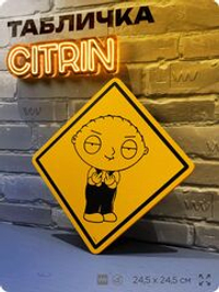 Табличка декоративная "Стьюи Гриффин" из сериала Гриффины на дверь и стену, прикольная штука в подарок фанату, декоративный знак ЦИТРИН, 24,5х24,5 см, пластиковая, Айдентика Технолоджи