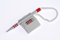 Ручка шариковая Sponsor синяя 0.7мм с резиновым упором корпус белый пластиковый с деталями цвета ассорти, с подставкой на липучке STP866/ASS