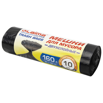 Мешки для мусора LAIMA «ULTRA» 160 л черные, рулон 10 шт. прочные, ПВД 30 мкм, 90×120 см, 2 упаковки.