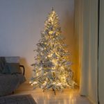 Заснеженная ель с гирляндой «Россо» теплый свет (Литая+пвх) 240 см / 2,4 м