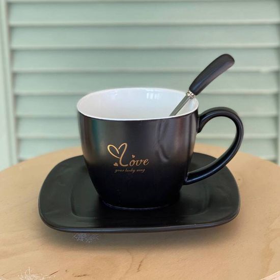 Чайная пара Love: чашка 380 мл, блюдце 16 см, ложка