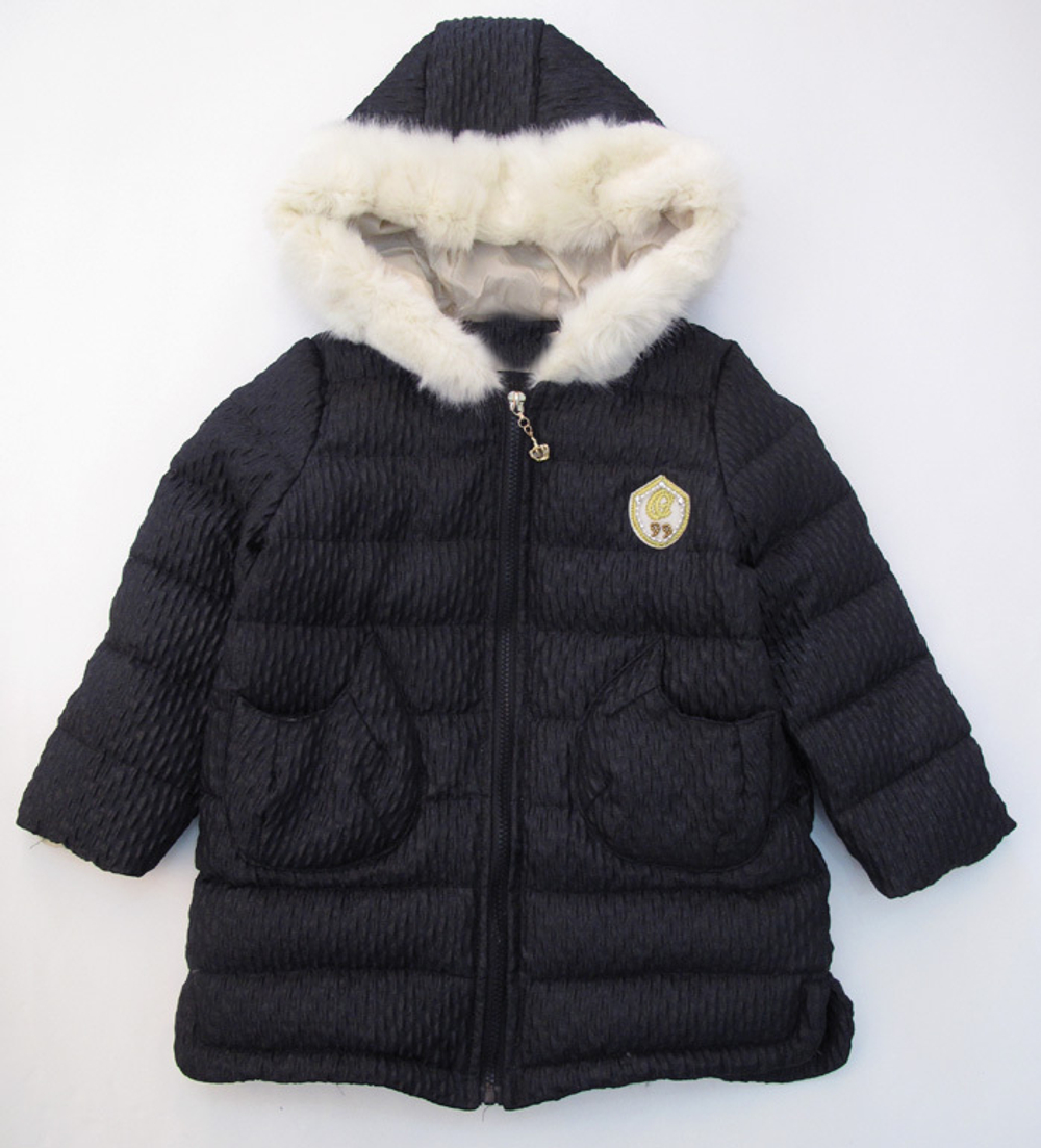 Пуховик детский из жатой ткани с карманами и капюшоном