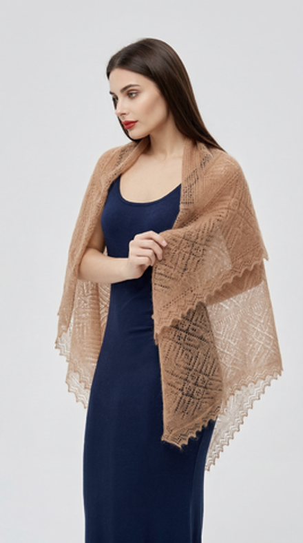 Оренбургский пуховый платок-паутинка А120-08 темно-бежевый
