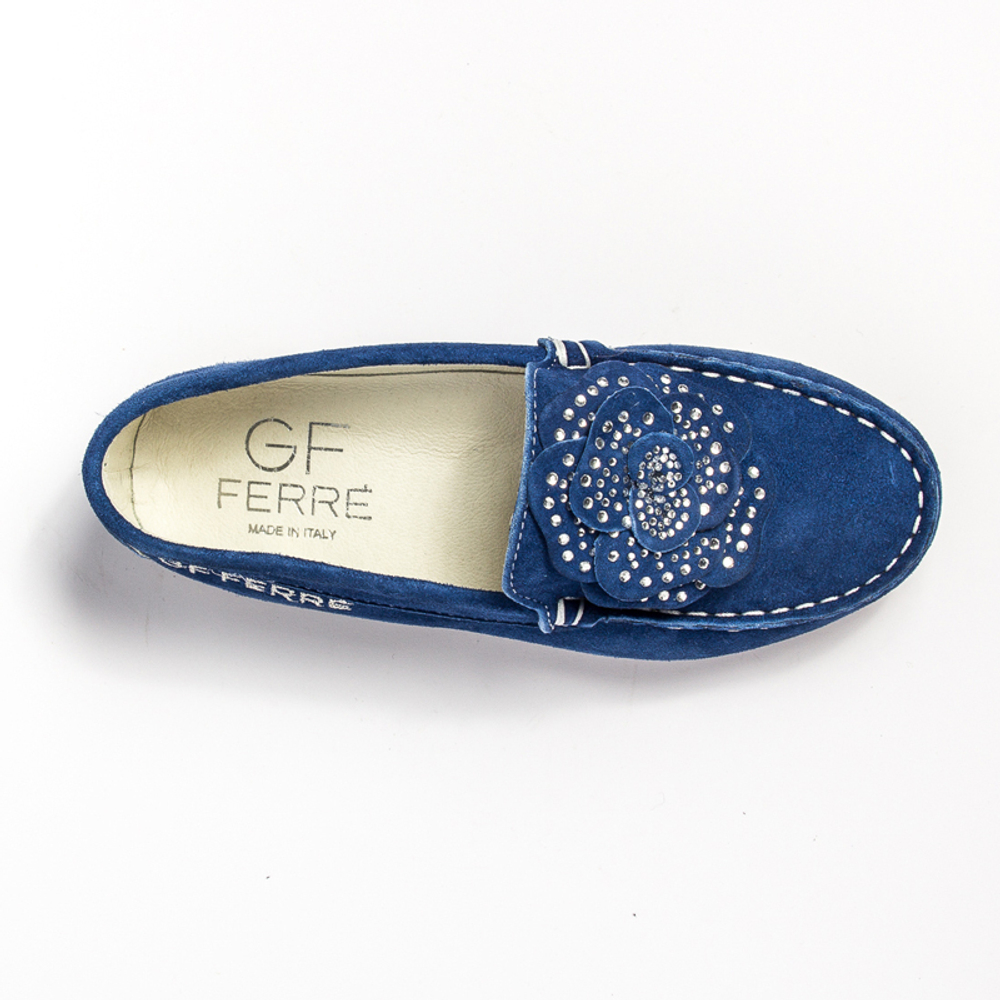 Мокасины GF FERRE shoes Светло-синий/Цветок/Стразы (Девочка)