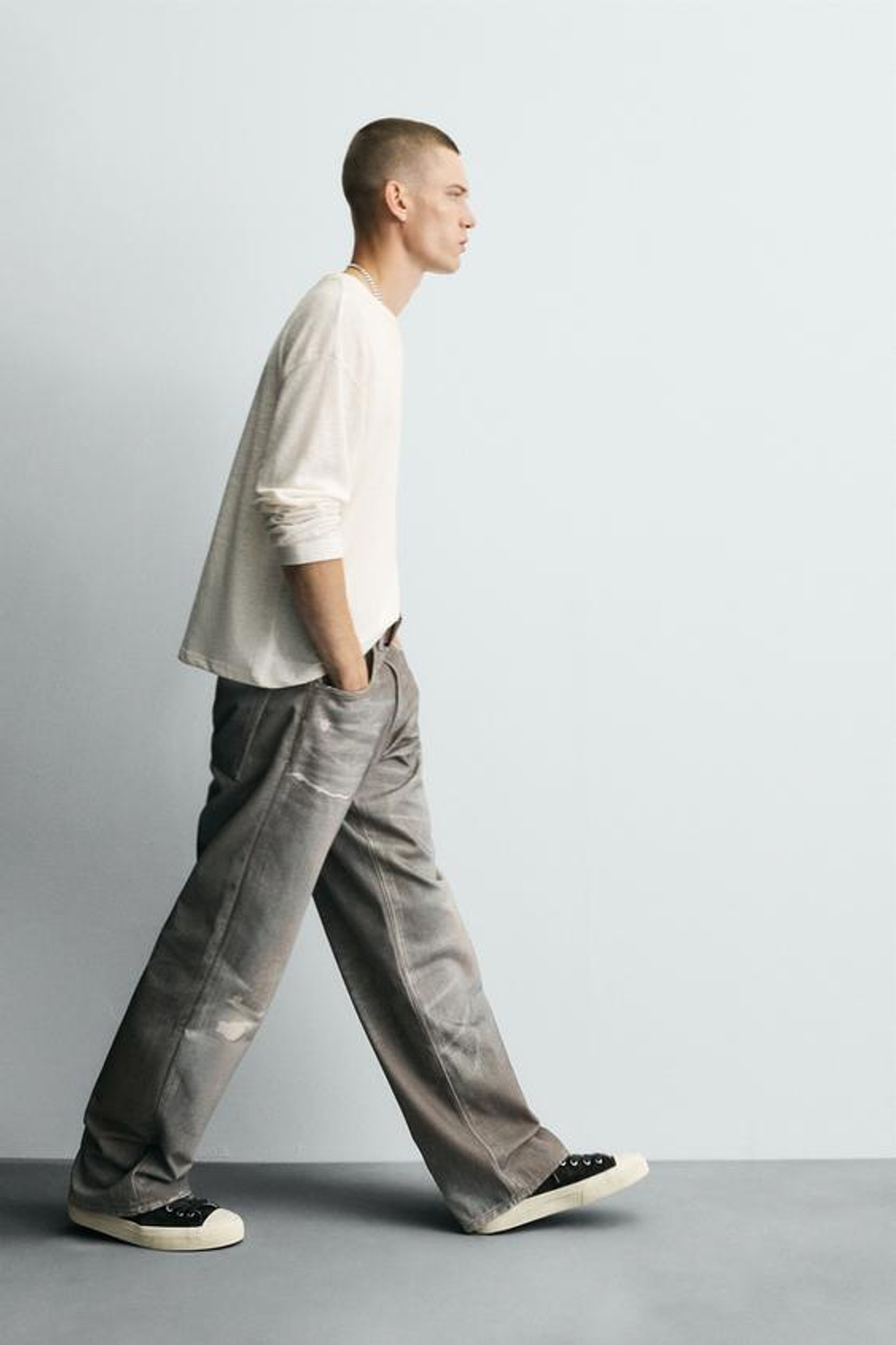 ZARA ДЖИНСЫ BAGGY FIT С ПРИНТОМ, СИНИЙ