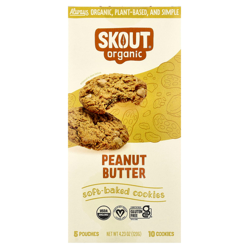 Skout Organic, мягкое печенье, с арахисовой пастой, 5 пакетиков, 2 шт. по 2 печенья (24 г)