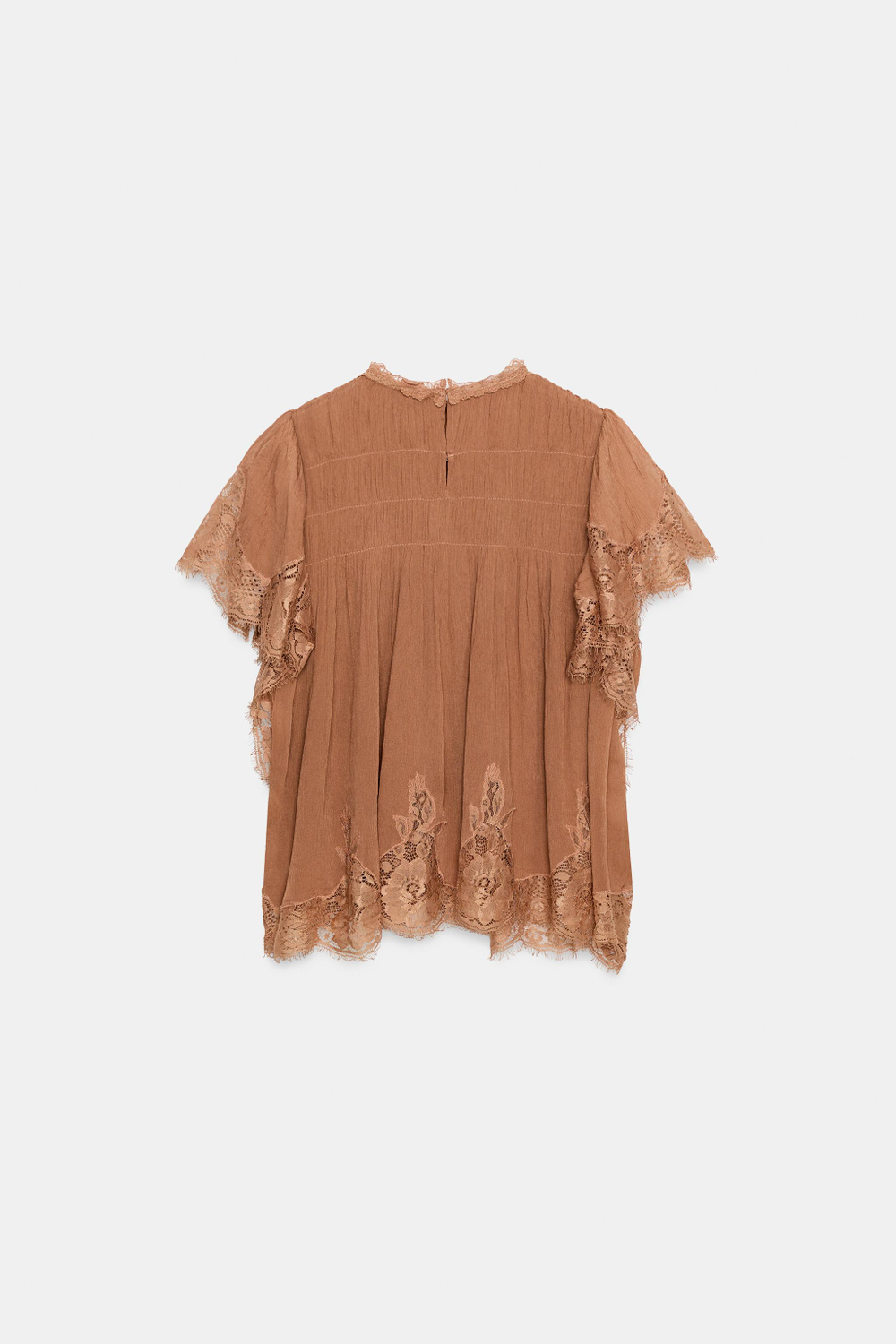 ZARA КРУЖЕВНОЙ ТОП С ВОЛАНАМИ — ZW COLLECTION, ЧЕРЕПИЧНЫЙ