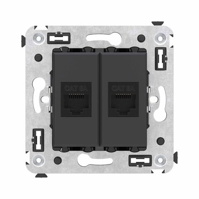 Компьютерная розетка RJ-45 без шторки в стену, кат.6А двойная, "Avanti", "Черный матовый"