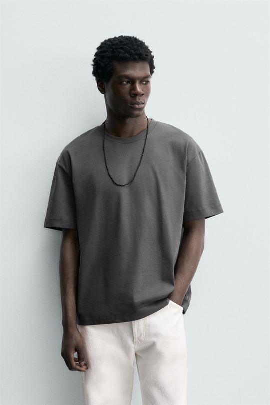 ZARA ФУТБОЛКА RELAXED FIT, ТЕМНЫЙ АНТРАЦИТ