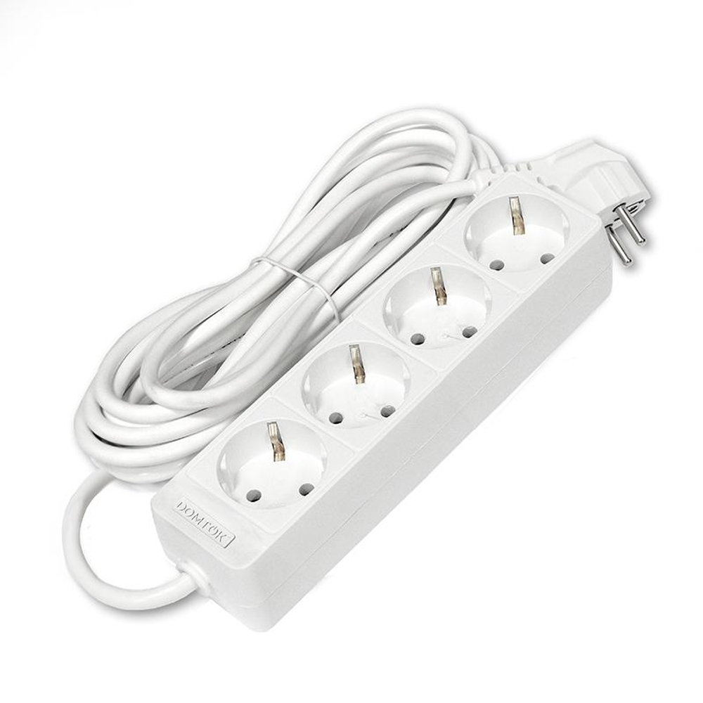 Удлинитель 4х5м с заземл. 16А IP20 3.5кВт ПВС 3х1 бел. DOMTOK 2397
