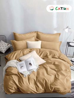 Постельное белье Milky Garden "Gold (сатин)" 1,5-сп  Наволочка 50х70 см 2 шт  Простынь на резинке 90х200 см  Пододеяльник 145х215 см