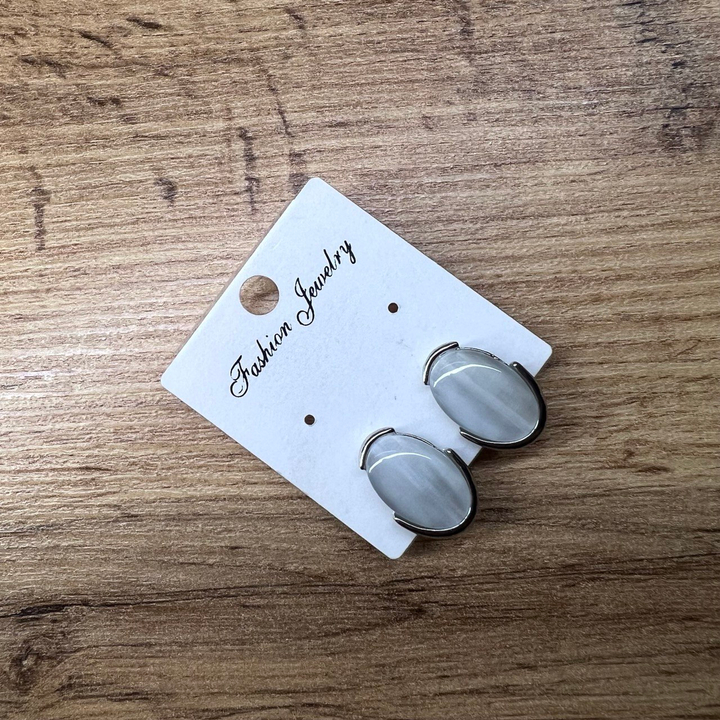 Клипсы Кошачий глаз овал 12x18 мм в оправе цвет серый металл серебристый