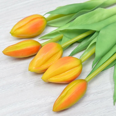 Цветы искусственные Тюльпаны букет 5шт, силикон, цвет оранжевый